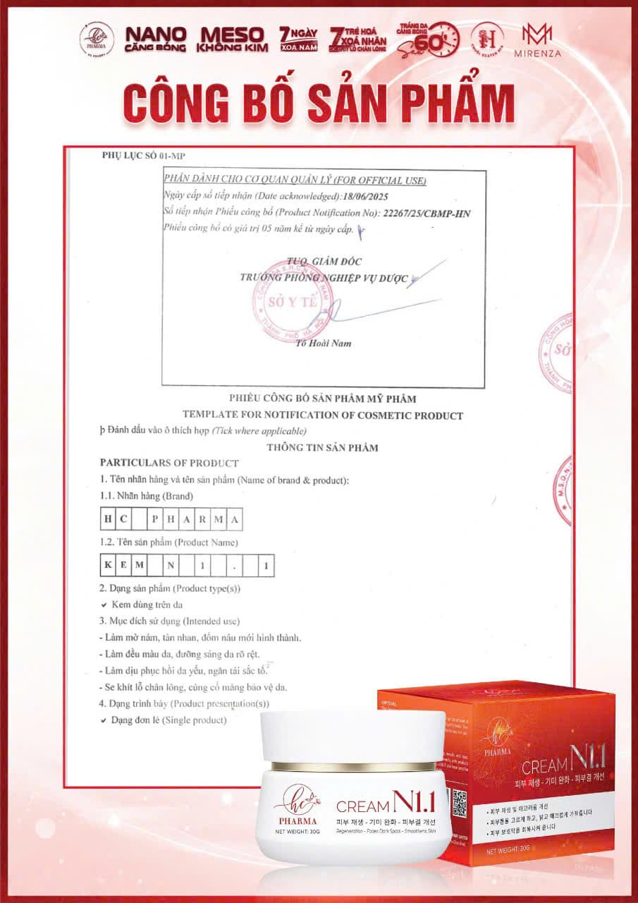 Phiếu công bố Kem N1.1