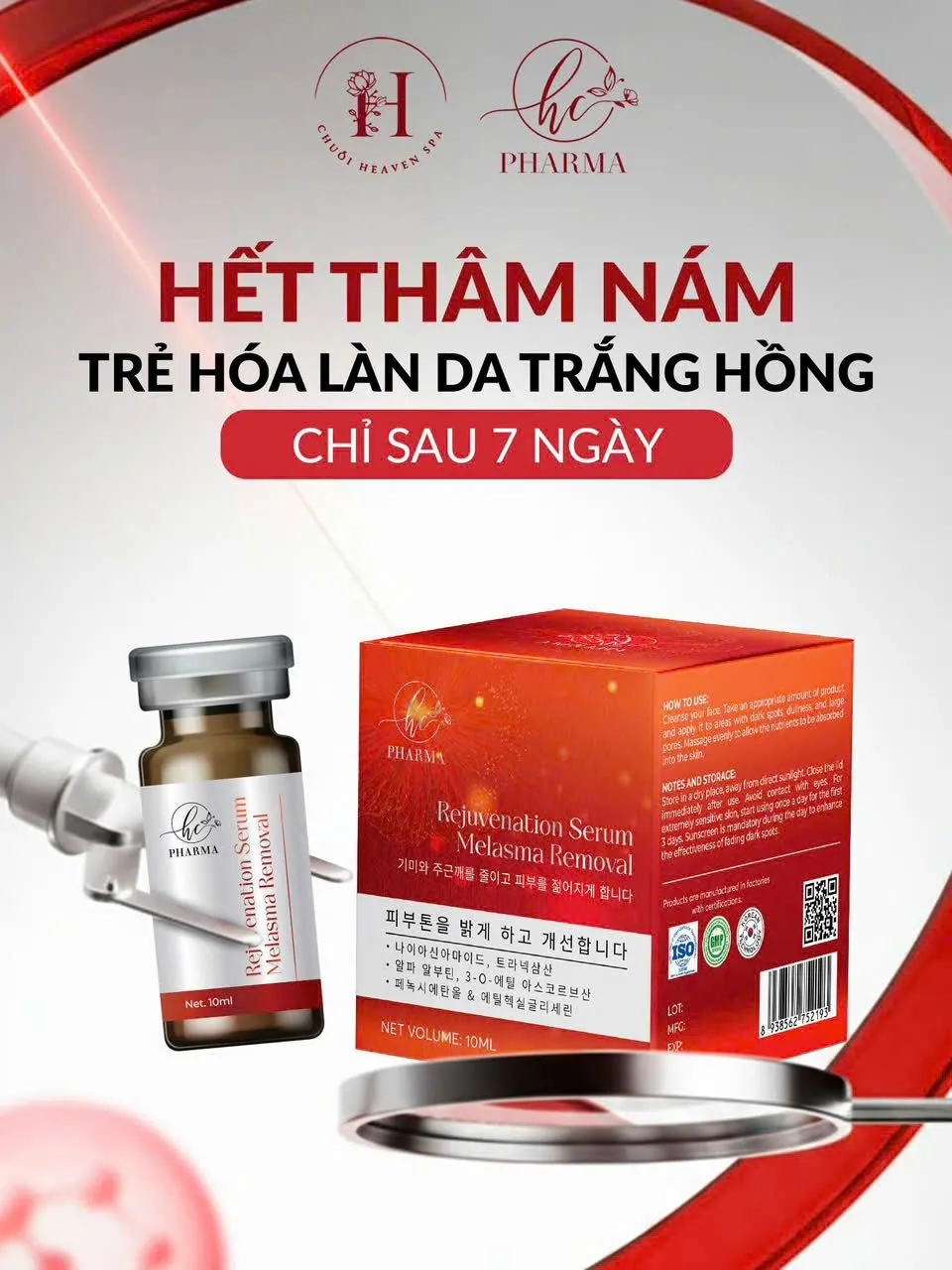 Hộp và lọ serum Rejuvenation của HC Pharma hỗ trợ trẻ hóa làn da