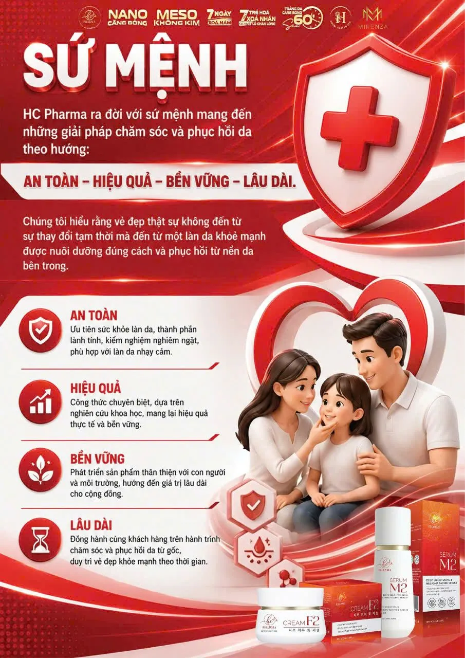Poster sứ mệnh HC Pharma với biểu tượng lá chắn bảo vệ