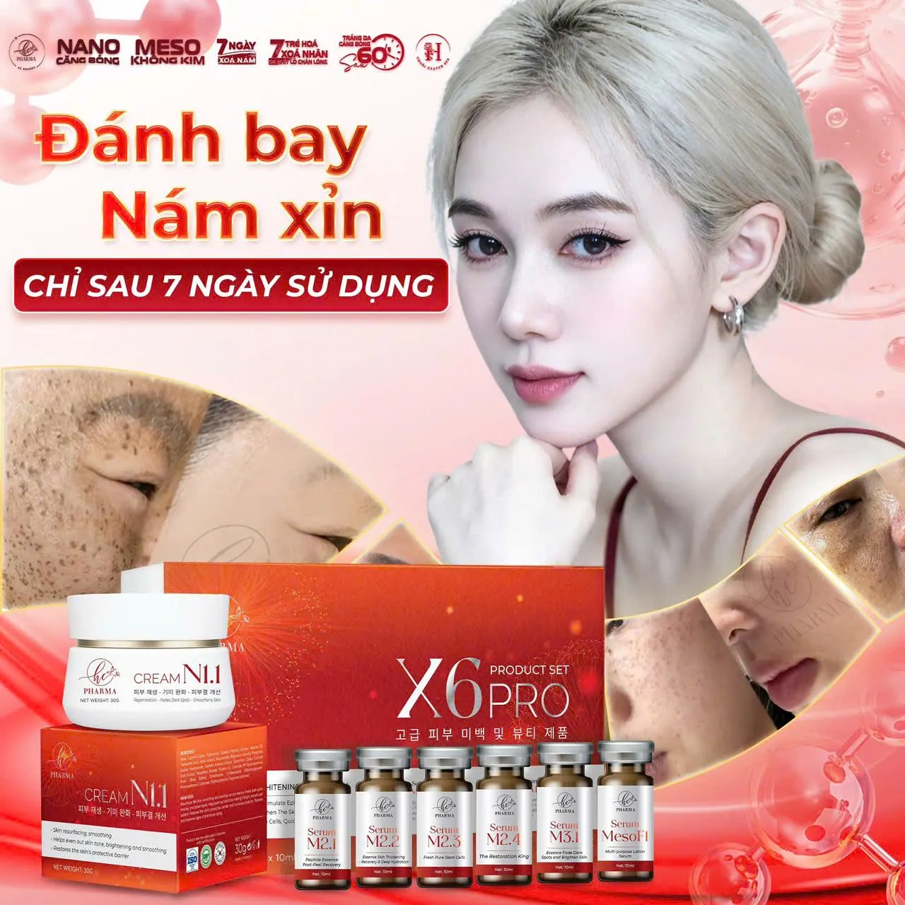 Bộ sản phẩm X6 Pro và kem dưỡng Cream N1.1 của HC Pharma